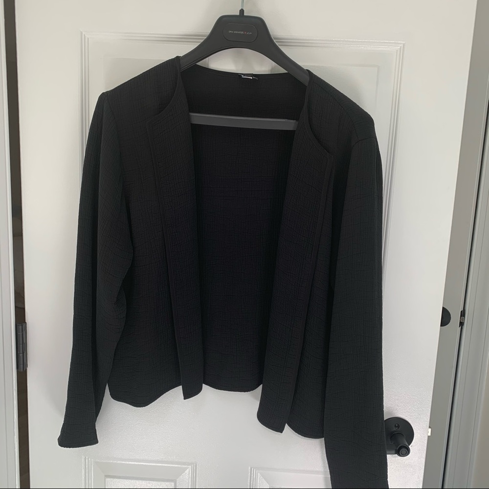 Eileen Fisher silk blend textured black jacket l - Picture 2 of 10